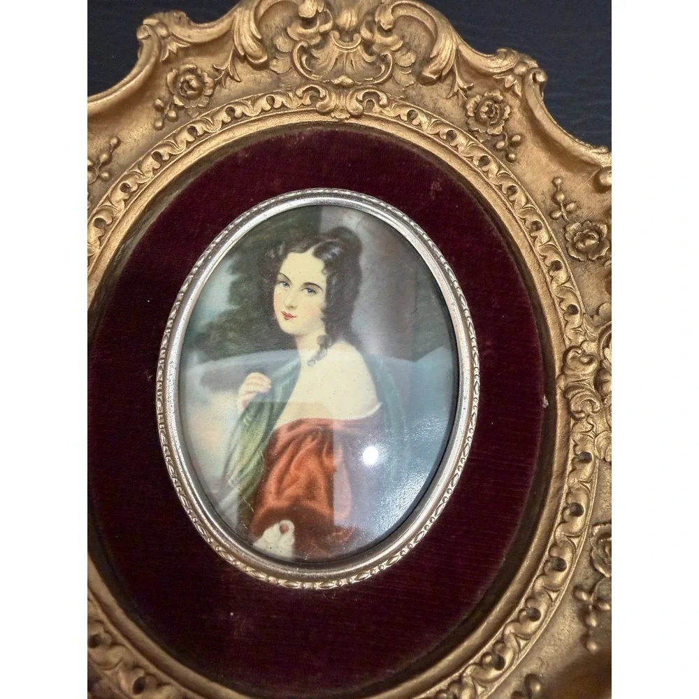 Cameo Creation Miniature Portraits Lady Hamilton Set 2 Gold Ornate Frame‎
